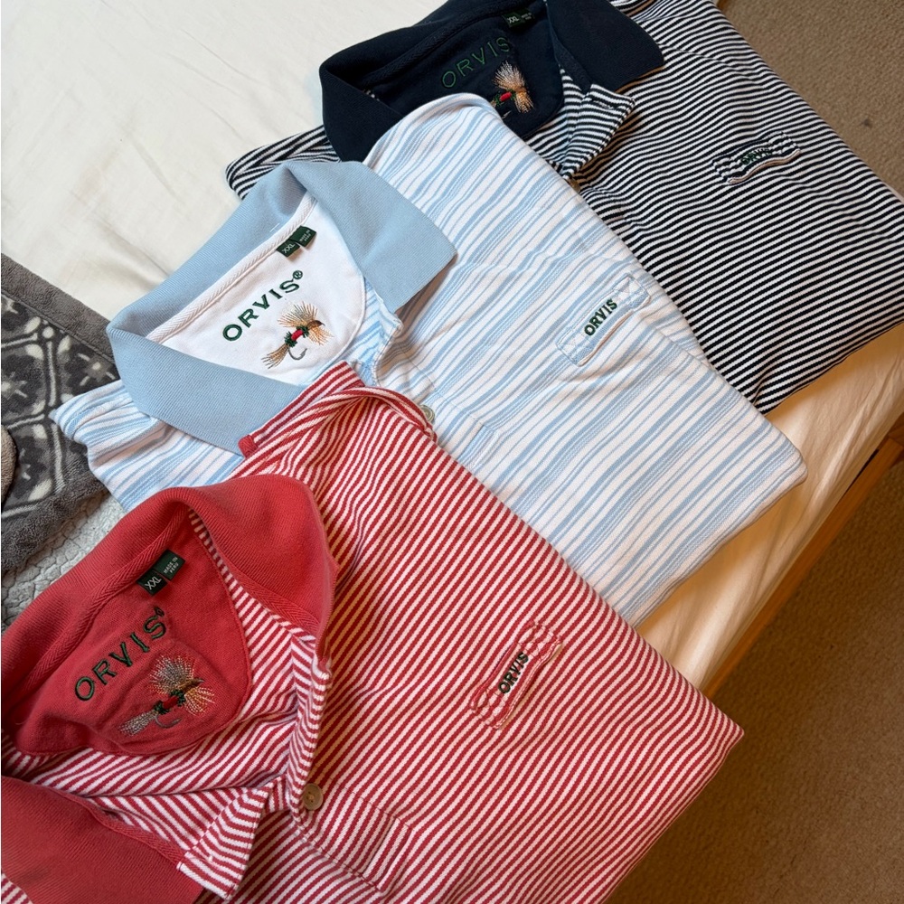 Set of 3 Orvis Men's Striped Polo Shirts (XXL) - retail price $240